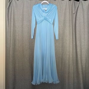 Light Blue Formal Gown, Prom Dress, Floor Length Long Sleeve Maxi Dress